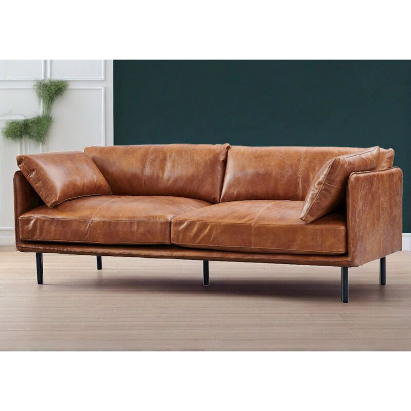 Crafters and Weavers Venezia Industrial Modern Love Seat - Light Brown Leather