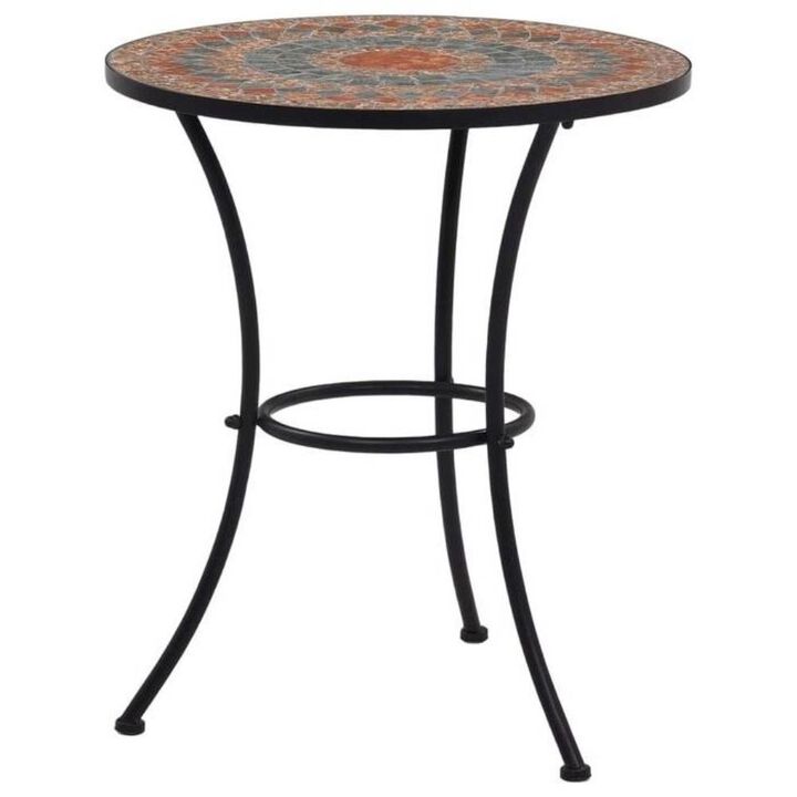 Hivvago Round Outdoor Patio Bistro Table Grey/Orange Mosaic Tiles and Metal Frame