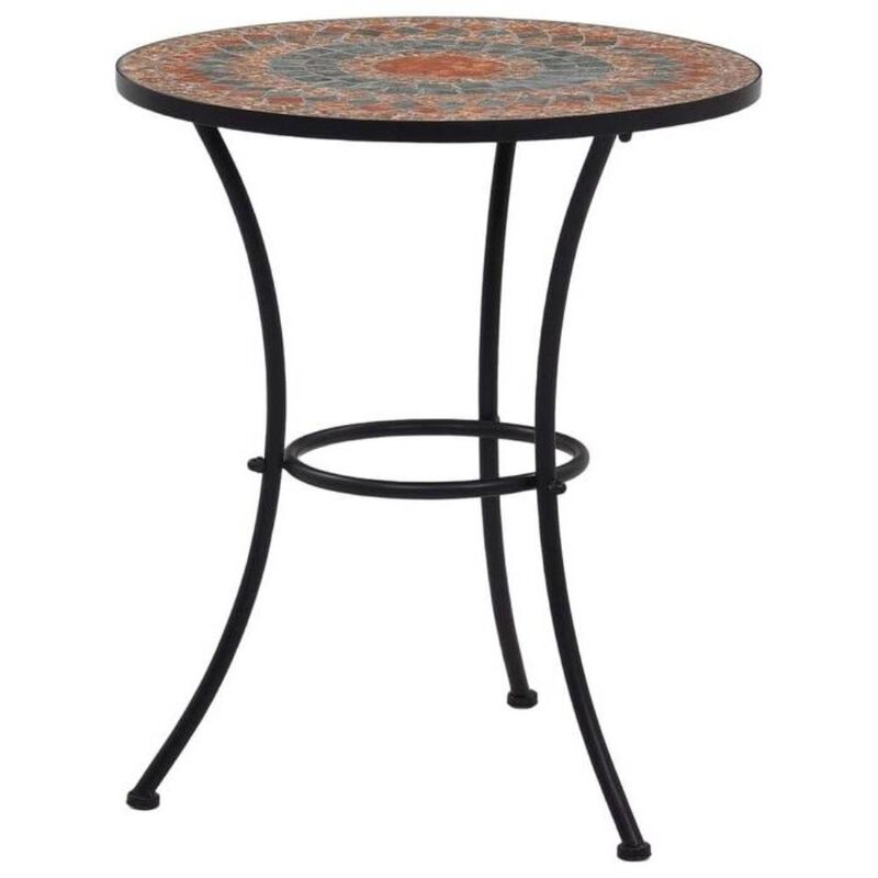 Hivvago Round Outdoor Patio Bistro Table Grey/Orange Mosaic Tiles and Metal Frame