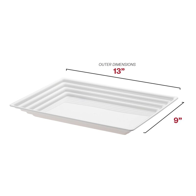 9" x 13" White Rectangular with Groove Rim Plastic Serving Trays (24 Trays) image number 3