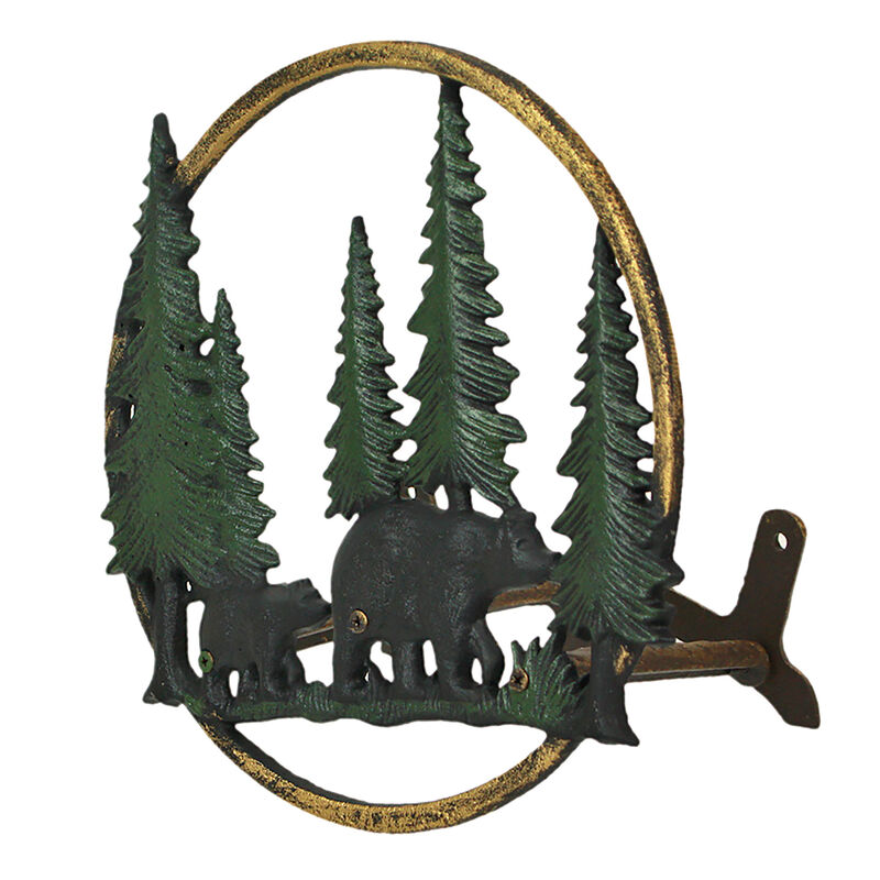 Black Bear Forest Cast Iron Garden Hose Holder - 11" Wildlife Wall Decor image number 1