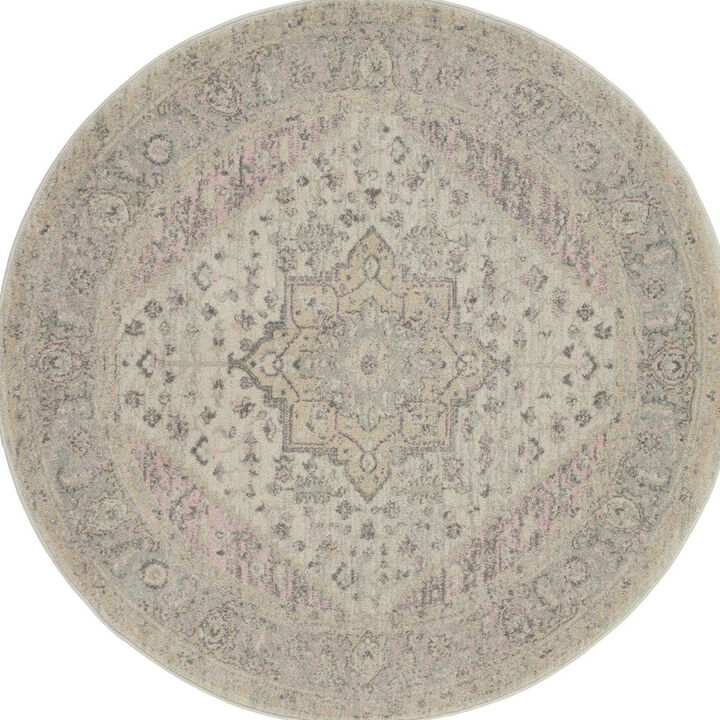 HomeRoots Floral Medallion Distressed Round Rug