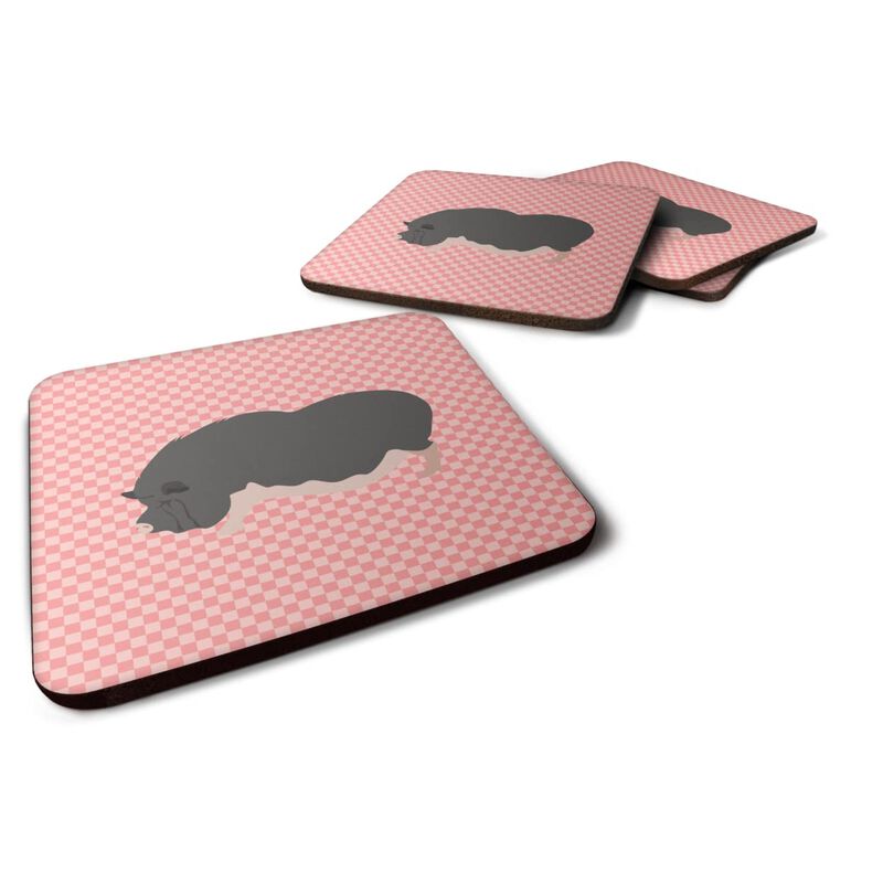 Caroline's Treasures Vietnamese Pot-Bellied Pig Pink Check Decorative coasters, 3.5, Multicolor
