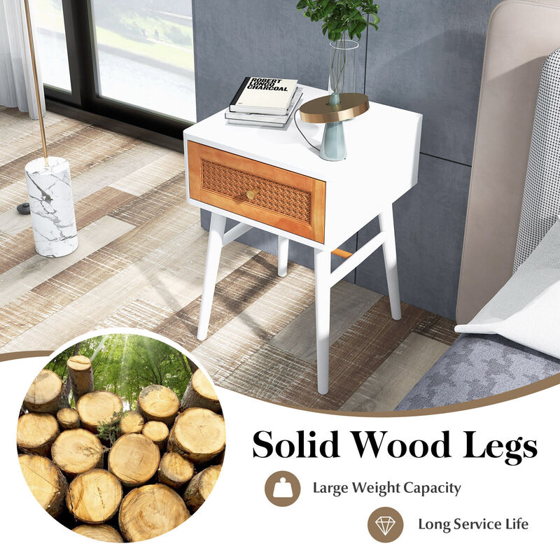 1-Drawer Modern Bedside Table with Solid Wood Legs