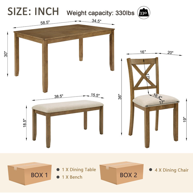 Wurvni 6‑Piece Farmhouse Dining Table Set image number 9
