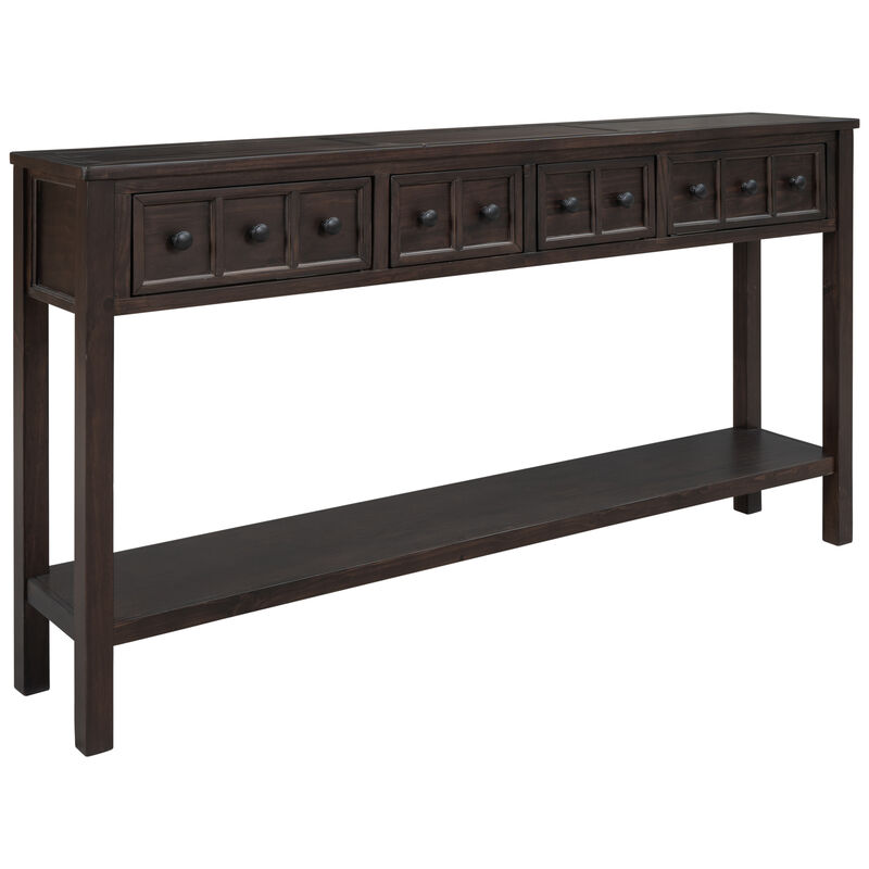 Whisen Rustic Entryway Console Table with Drawers and Bottom Shelf - Gray Wash