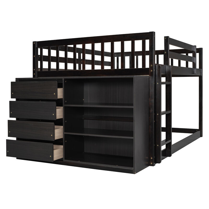 Whisen 92.4"x57" Full over Full Bunk Bed with 4 Drawers 3 Shelves, Solid Wood for Kids Bedroom image number 5