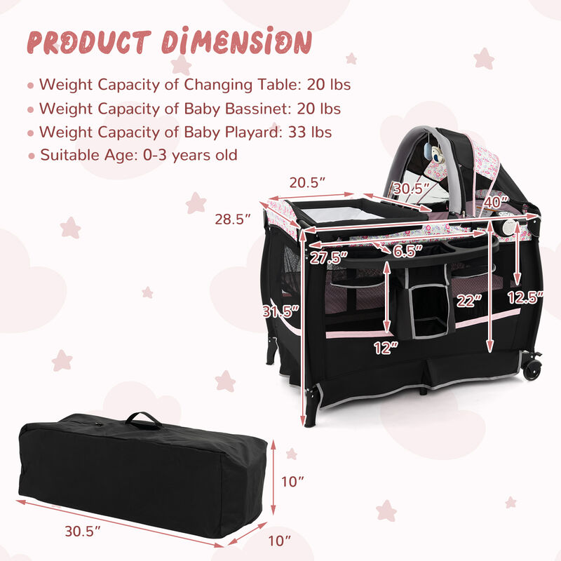 4 in 1 Portable Pack and Play Baby Nursery Center with Bassinet