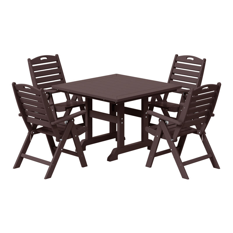WestinTrends 5-Piece HDPE Square Patio Dining Table Set with Foldable Chairs
