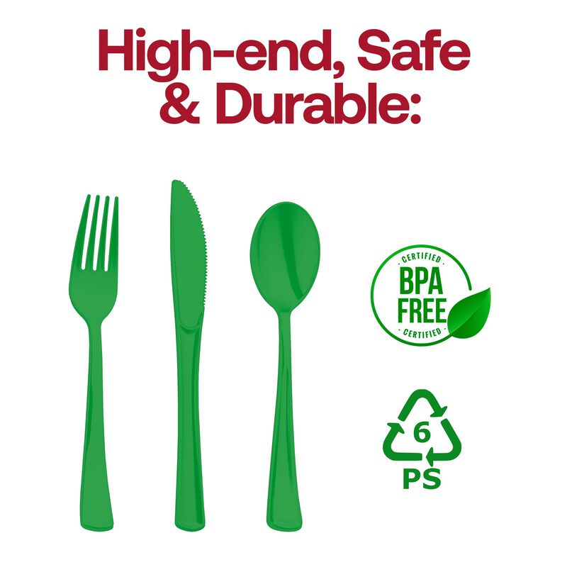 Green Plastic Party Cutlery Set (144 Sets) image number 3