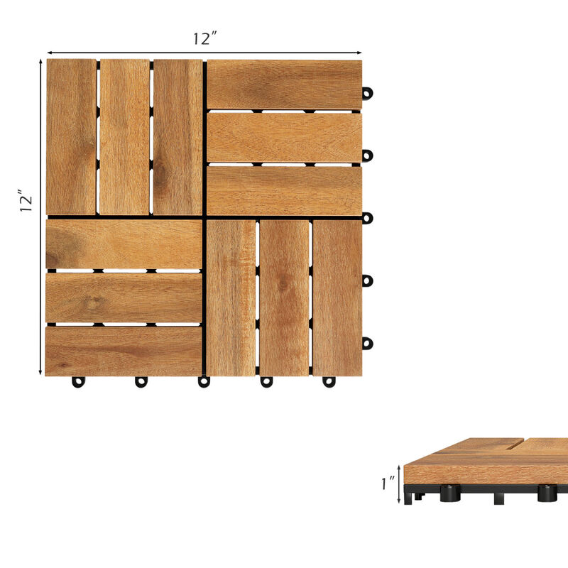 Acacia Wood Interlocking Deck Tiles 54 Piece Set for Balcony Patio and Garden-Natural image number 2