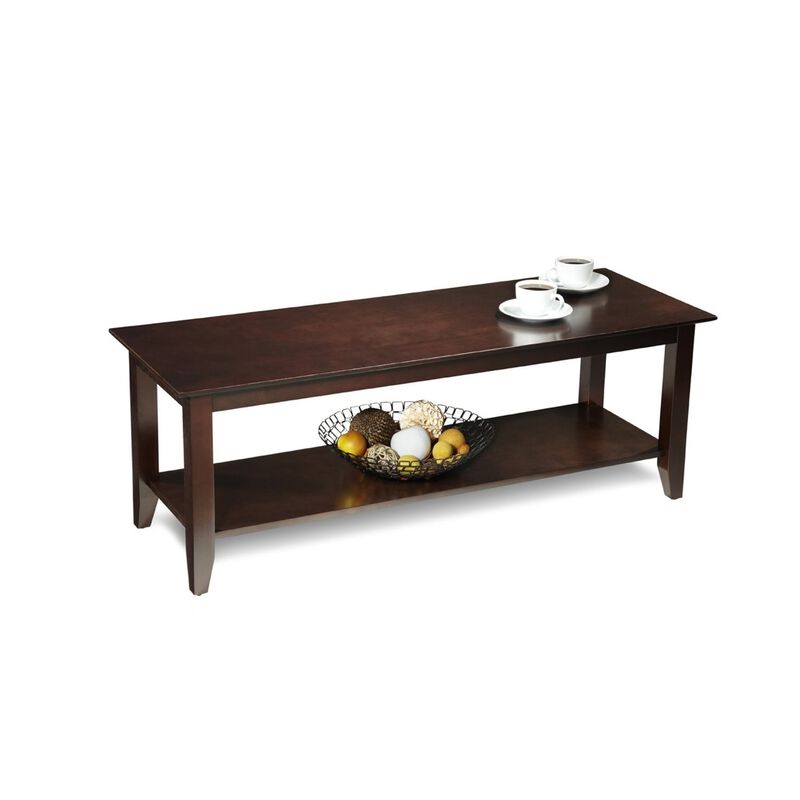 Hivvago Espresso Wood Grain Coffee Table with Bottom Shelf