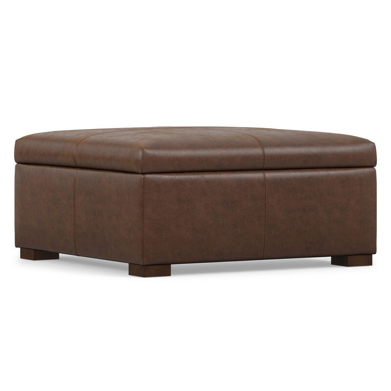 Gabbie 36 inch Wide Contemporary Square Square Coffee&nbsp;Table Storage Ottoman in Distressed Chestnut Brown Vegan Faux Leather, Assembled image number 6