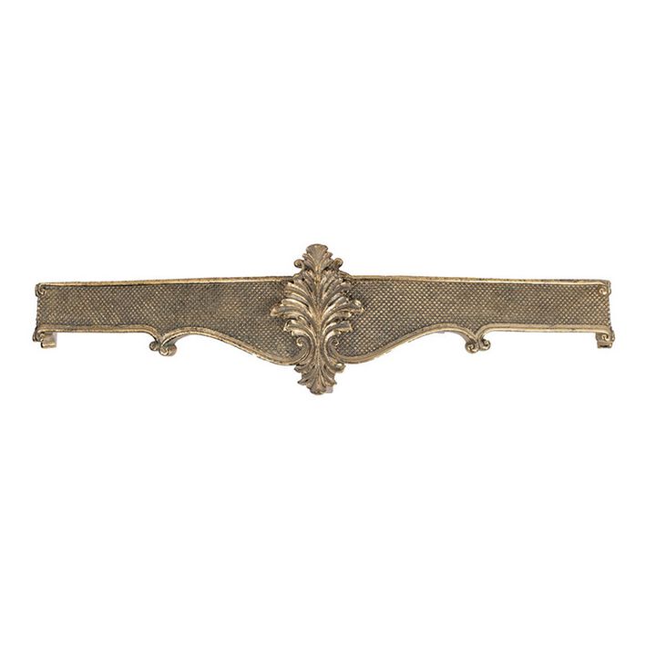 Riry 23 Inch Wall Plaque Shelf, Dotted Texture, Metal, Gold Resin Finish - Benzara