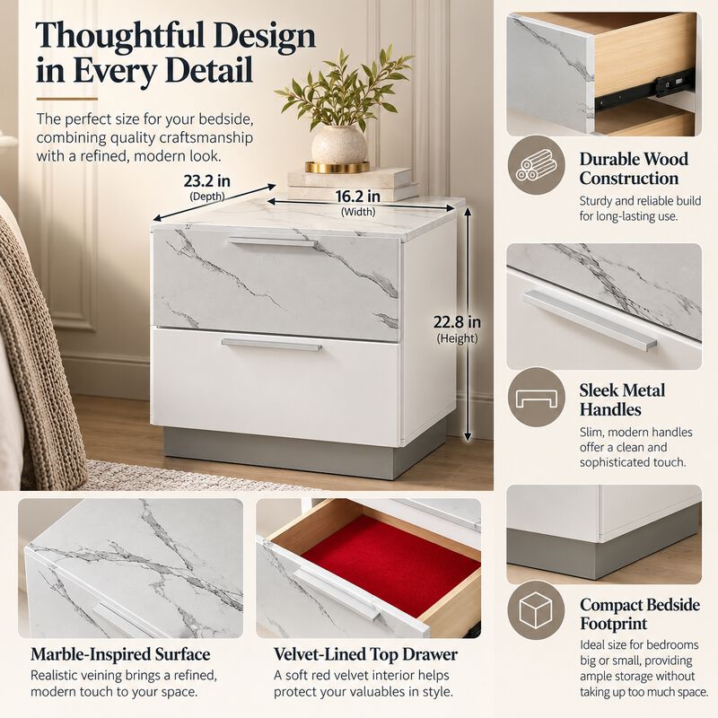 Lumirissiq Marble-Top 2-Drawer Nightstand image number 5