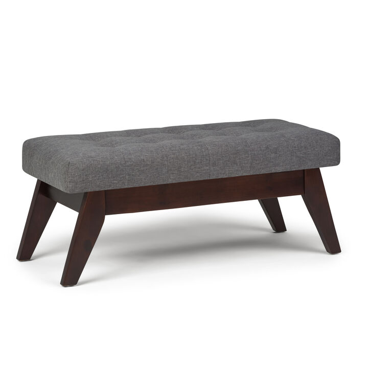 Draper 40 inch Wide Mid-Century Modern Rectangle Tufted Ottoman Bench in Slate Grey Linen Look Fabric