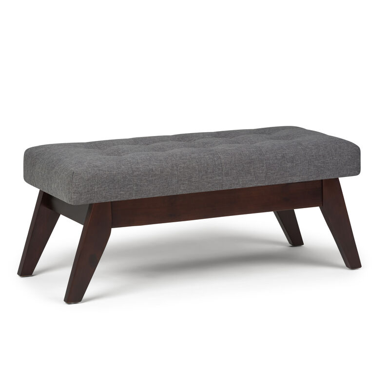 Draper 40 inch Wide Mid-Century Modern Rectangle Tufted Ottoman Bench in Slate Grey Linen Look Fabric image number 0