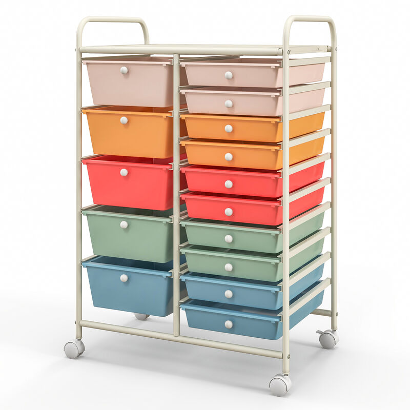 15-Drawer Storage Cart – Multi-Function Rolling Organizer with Handles