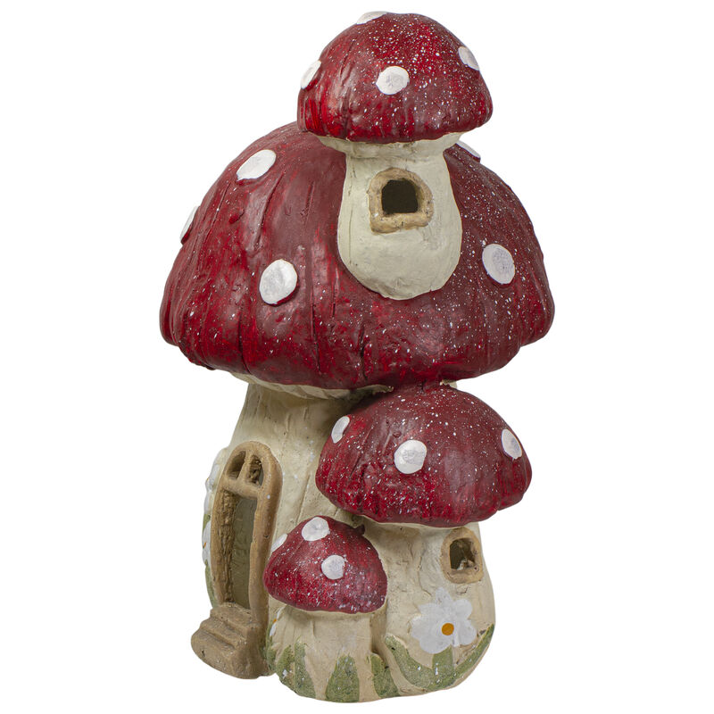 18" Red and Beige Mushroom House Outdoor Garden Statue image number 4