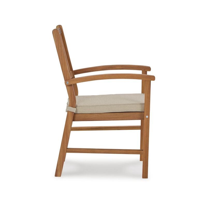 Nilen Outdoor Dining Armchair, Set of 2, Brown Wood, Polyester Cushion-Benzara