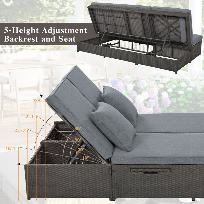 Whisen Outdoor Loveseat, PE Rattan with Adjustable Backrest & Cup Holders, for Patio & Garden image number 5