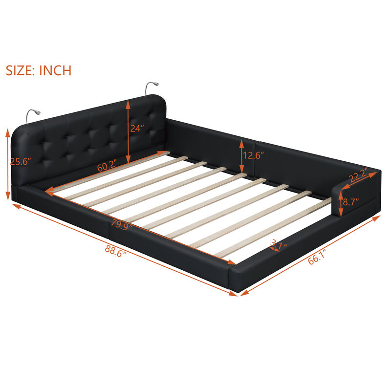 Merax PU Leather Upholstered Platform Bed with 2 Reading Lights