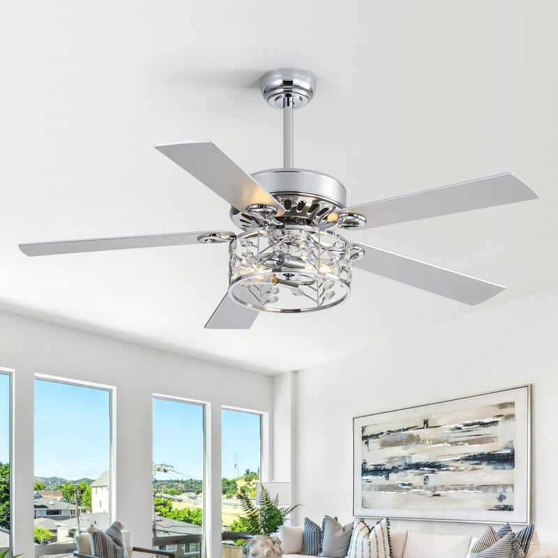 Breezary 52" Ceiling Fan with Crystal Light, 5 Blade,6 Speed, Remote image number 9
