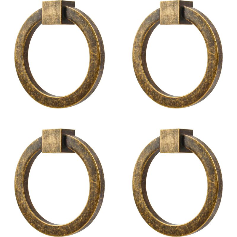 RZDEAL 4Pcs 2.0"" x 1-7/8"" Solid Brass Antique Brass Pulls for Dresser Drawer Ring Pulls Furniture Hardware Brushed Gold Wardro