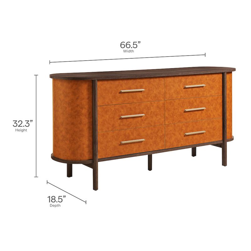 Coralie Curved 6-Drawer Vegan Leather Oval Dresser image number 2