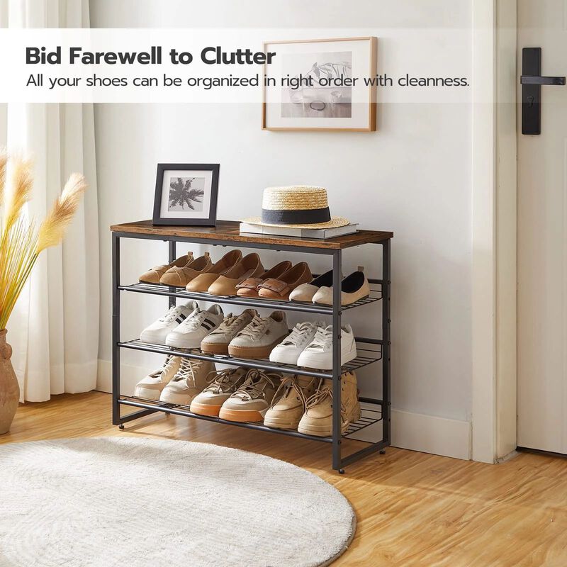 4-Tier Shoe Organizer Rack Holds 9-12 Pairs, Adjustable Storage Shelf image number 3