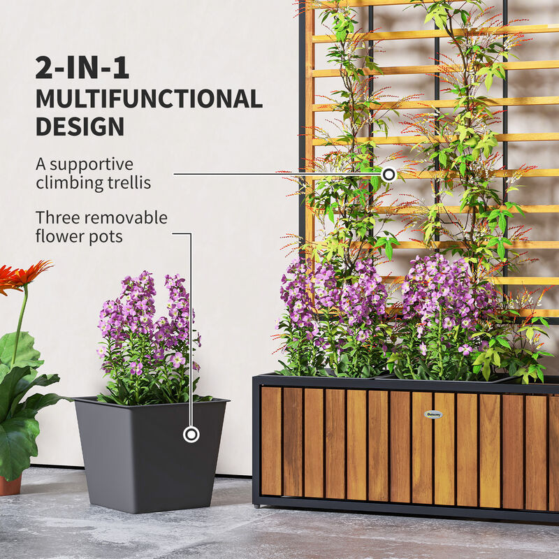 Hivvago Elevated Wooden Planter with Trellis and Pots image number 3