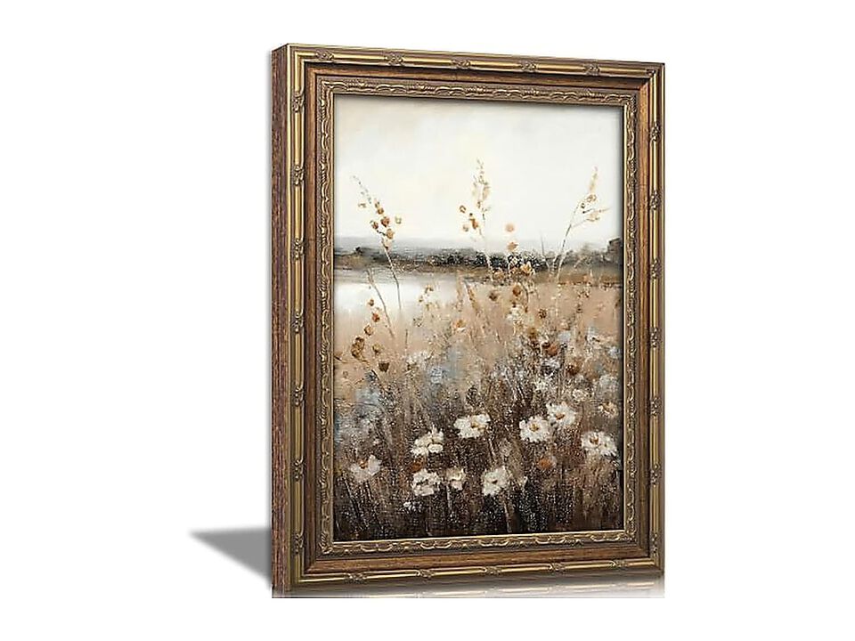 Vintage Gold Framed Wildflower Field Wall Art Daisy Floral Decor Meadow Flower