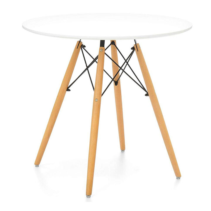 Round Dining Table with Fiberglass Top and Solid Wood Base