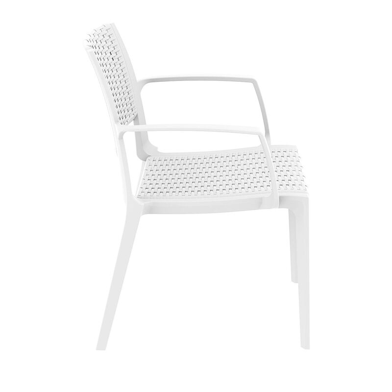 32" White Outdoor Patio Wickerlook Dining Arm Chair