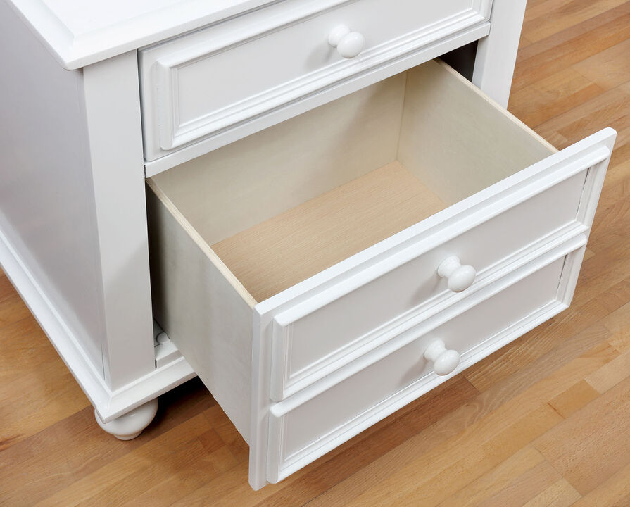 Wooden Nightstand With 2 Drawers, White-Benzara