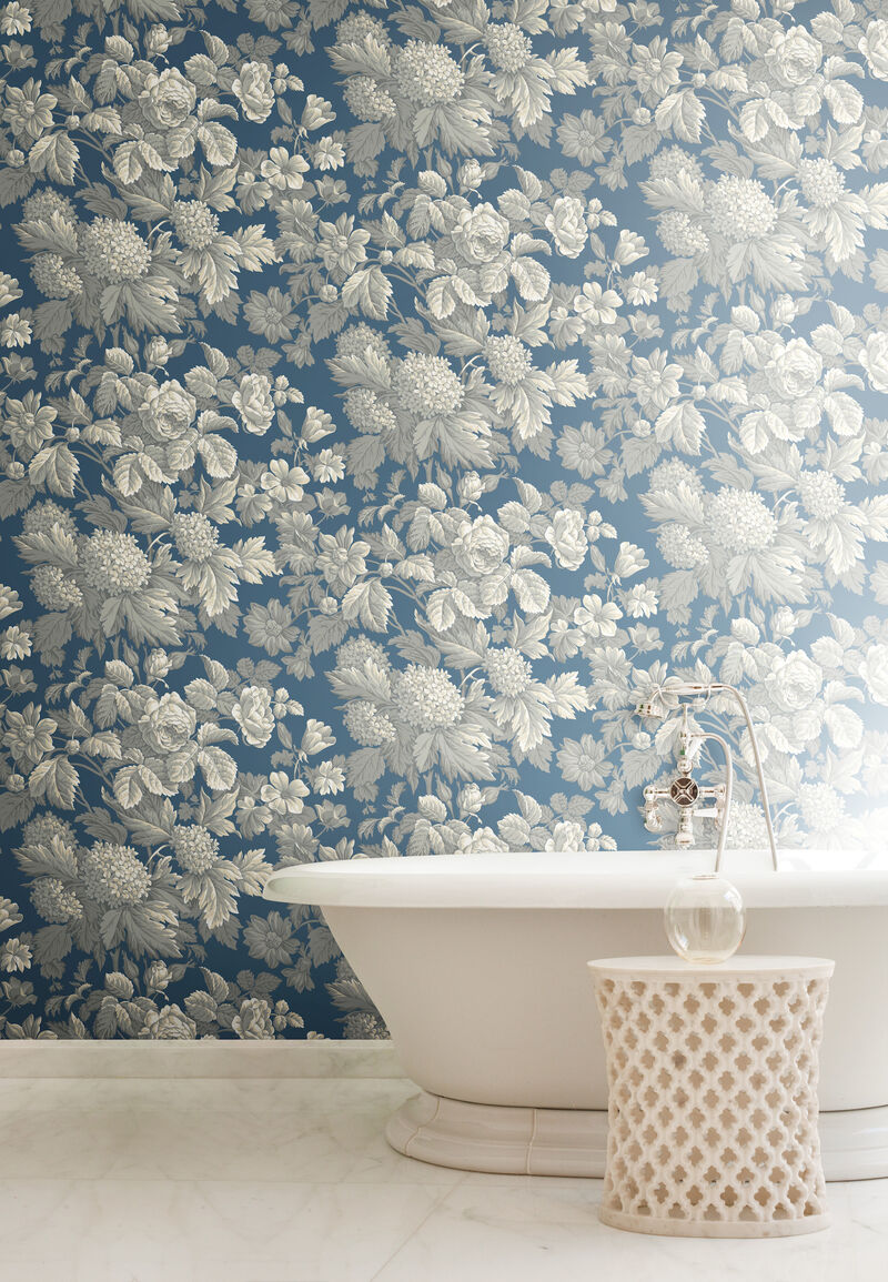 Antique Floral in Wedgewood Blue & Grey Wallpaper image number 3