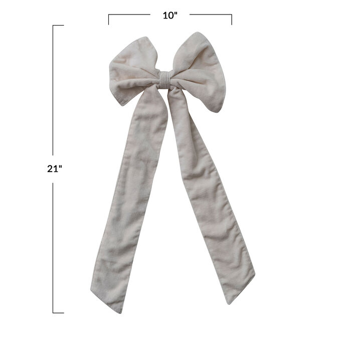 Cream Cotton Velvet Bow Clip with Iron Detail