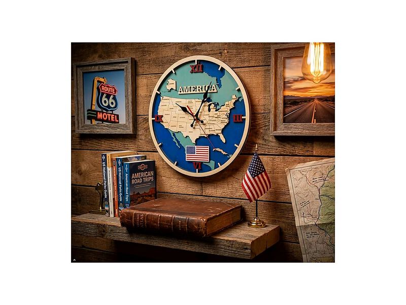 Wooden Map Handcrafted Layer Laser Cut Wall Clock 4 Inch Silent Non Ticking Wood image number 3