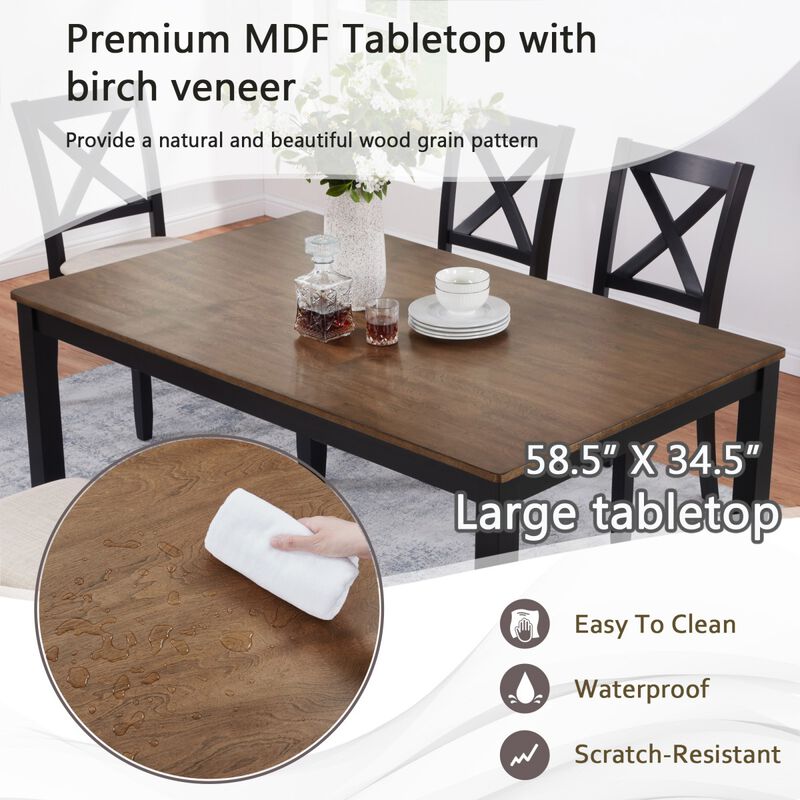 6 Piece Dining Table Set with Bench, rectangular wood dining table set for 6, farmhouse dining table set, timeless dining furniture image number 7