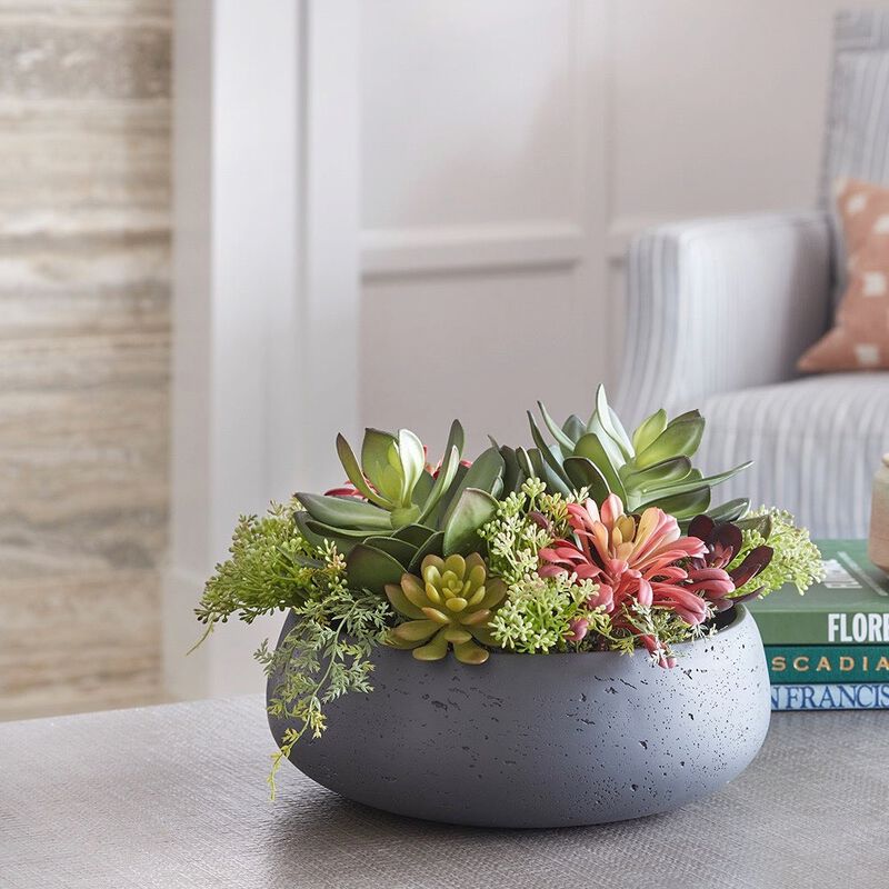 Round Artificial Succulent Arrangement, Gray Planter image number 3