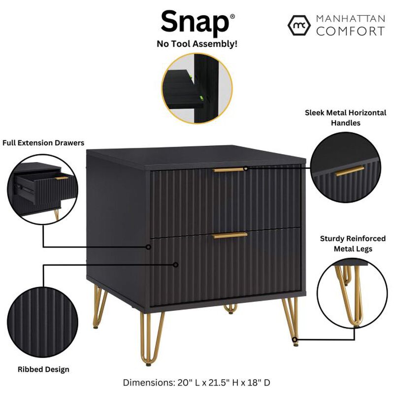 Dumbo 2-Drawer Nightstands in Black (Set of 2)