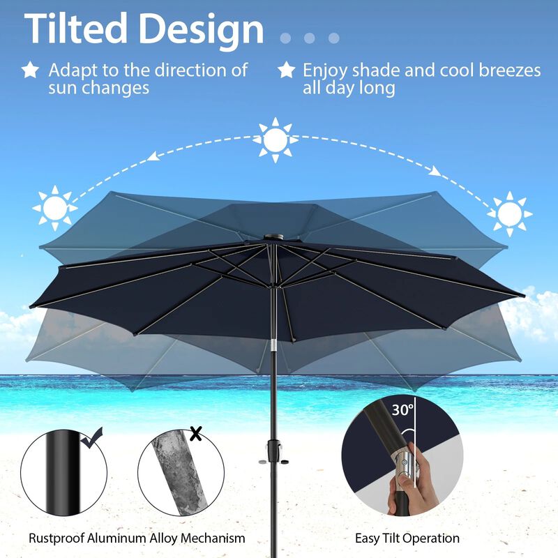 Mondawe 10 Feet Patio Umbrella with 112 Solar Lights and Crank Handle