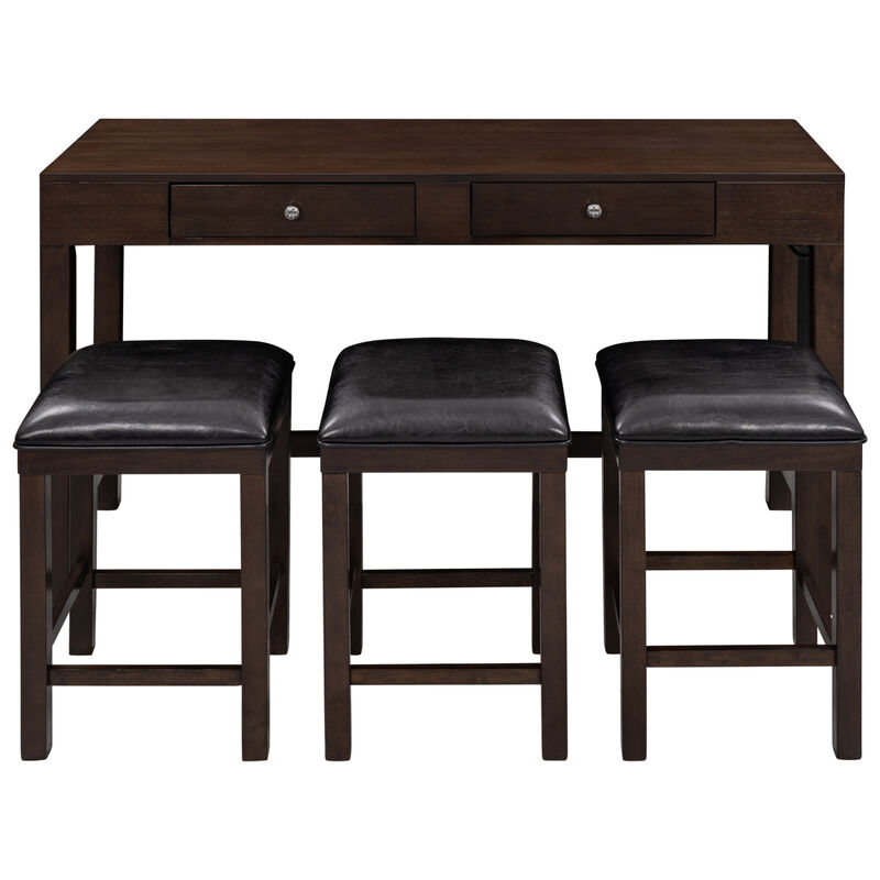 4-Piece Counter Height Table Set with Socket and Leather Padded Stools image number 1