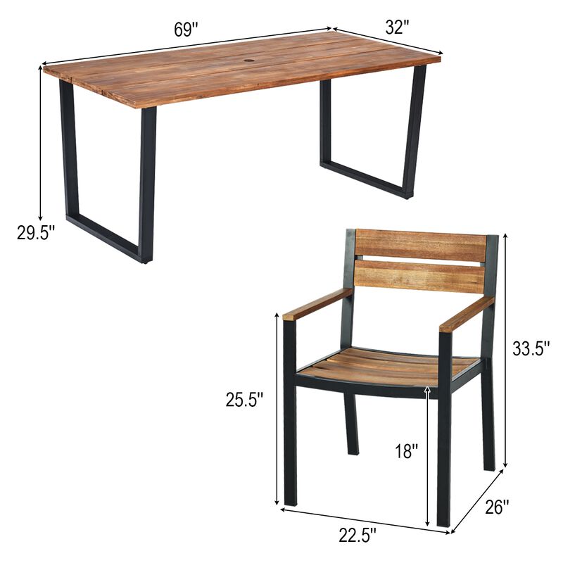 Patented 7 Pieces Patented Outdoor Patio Dining Table Set with Hole image number 3