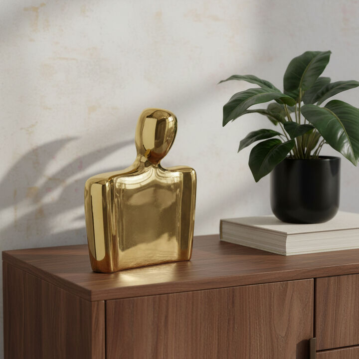 HomeRoots 10" Gold Ceramic Modern Abstract Table Vase