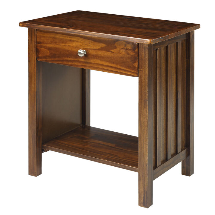 Casual Home Vanderbilt Nightstand with USB Ports-Warm Brown, 24"L x 17"W x 27"H