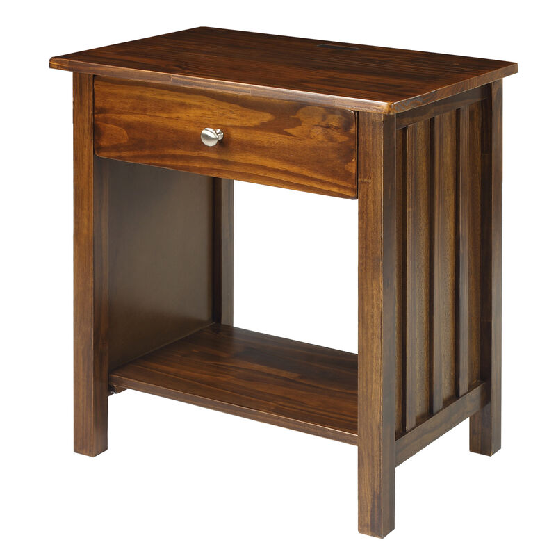 Casual Home Vanderbilt Nightstand with USB Ports-Warm Brown, 24"L x 17"W x 27"H