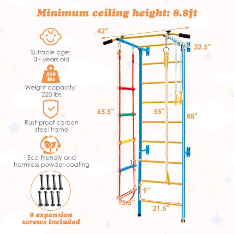 Hivvago 7 In 1 Kids Indoor Gym Playground Swedish Wall Ladder for Solid Wall