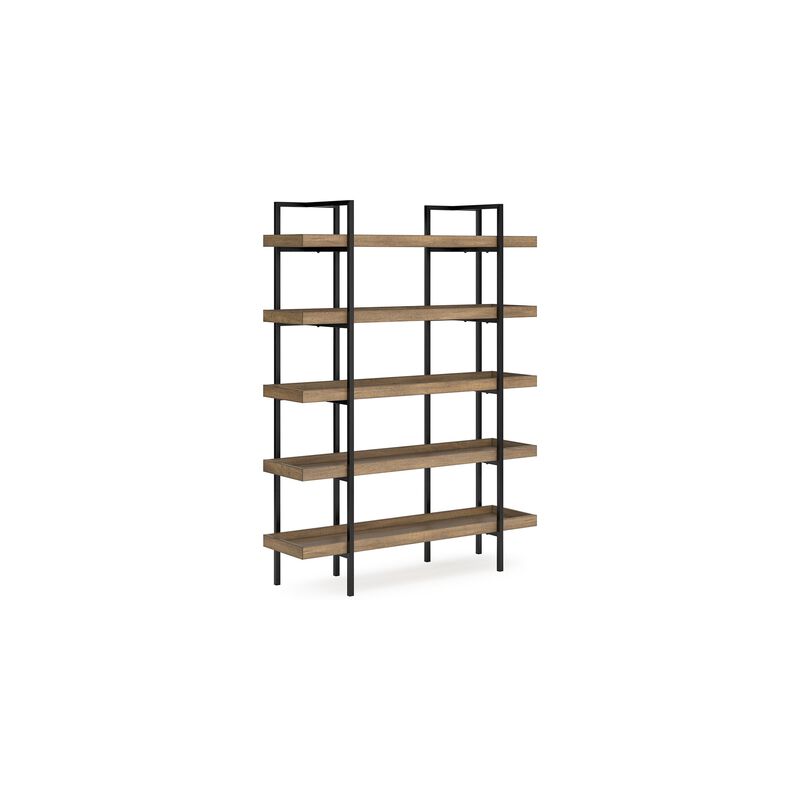 Tey Bookcase, 5 Display Shelves, Brown Mango Wood, Gray Metal Frame - Benzara image number 0