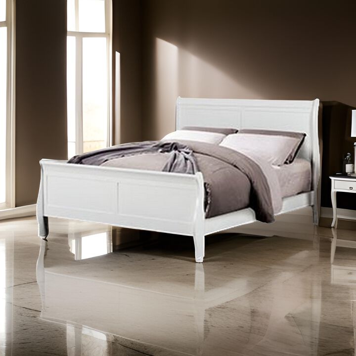 Ryla Queen Size Bed, Sleek Modern Panel Headboard Design, White Solid Wood - Benzara
